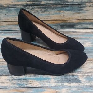 Earth Black Suede Block Heel Shoes